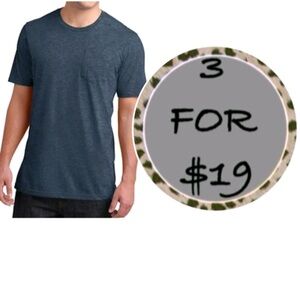 3/$19 Dip Tri blend Heather blue short sleeve pocket tee